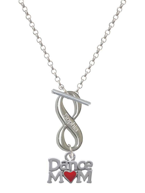 Silver Plated Dance Mom with Red Heart - Custom Engraved Infinity Toggle Necklace: Personalized Jewelry Gift - Names, Initials, Dates, Bible Verses
