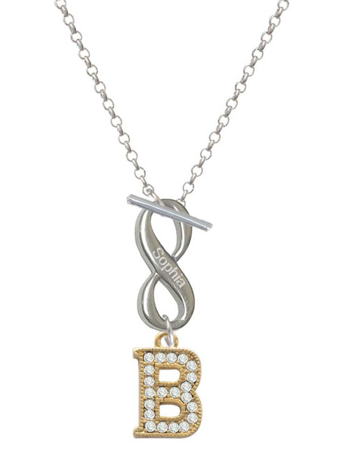 Gold-tone Crystal Initial - B - Custom Engraved Infinity Toggle Necklace: Personalized Jewelry Gift - Names, Initials, Dates, Bible Verses