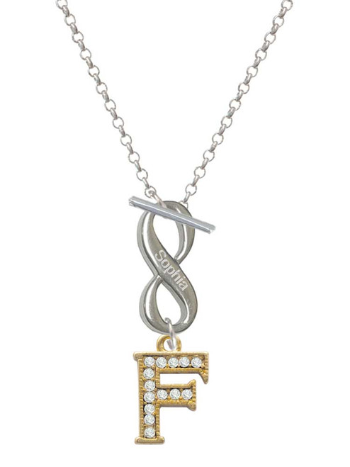 Gold-tone Crystal Initial - F - Custom Engraved Infinity Toggle Necklace: Personalized Jewelry Gift - Names, Initials, Dates, Bible Verses