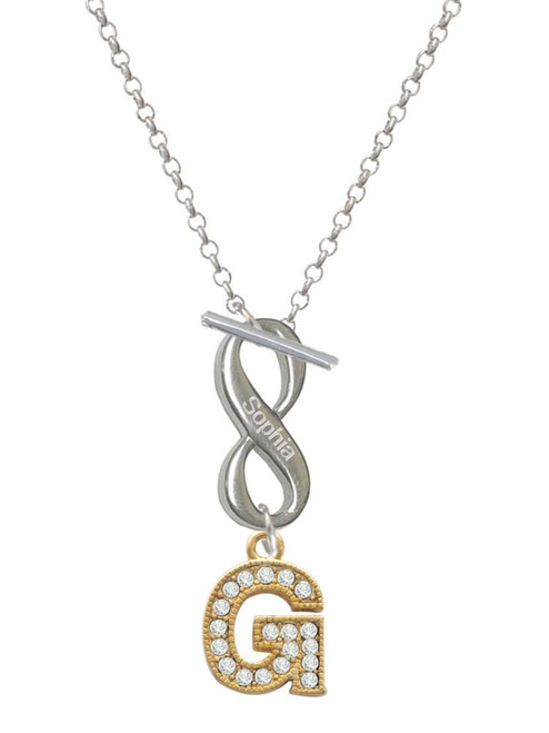 Gold-tone Crystal Initial - G - Custom Engraved Infinity Toggle Necklace: Personalized Jewelry Gift - Names, Initials, Dates, Bible Verses