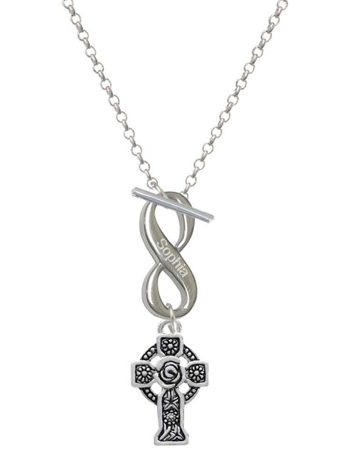 Silver Plated Large Celtic Cross - Custom Engraved Infinity Toggle Necklace: Personalized Jewelry Gift - Names, Initials, Dates, Bible Verses
