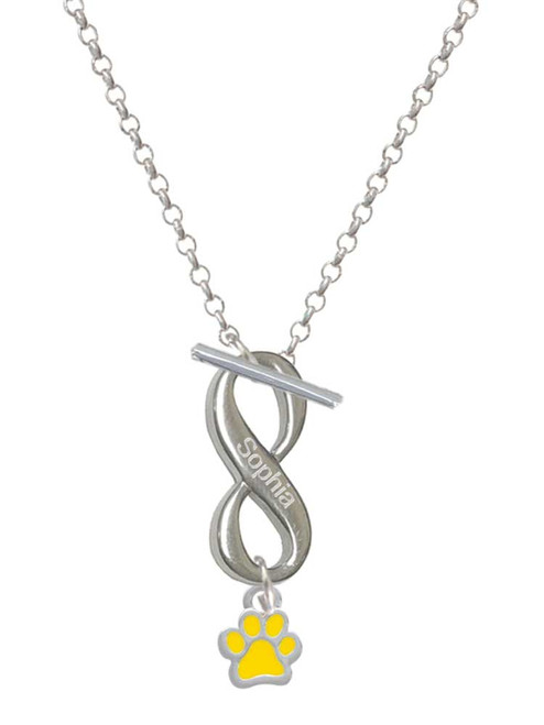 Silver Plated Mini Translucent Yellow Paw - Custom Engraved Infinity Toggle Necklace: Personalized Jewelry Gift - Names, Initials, Dates, Bible Verses