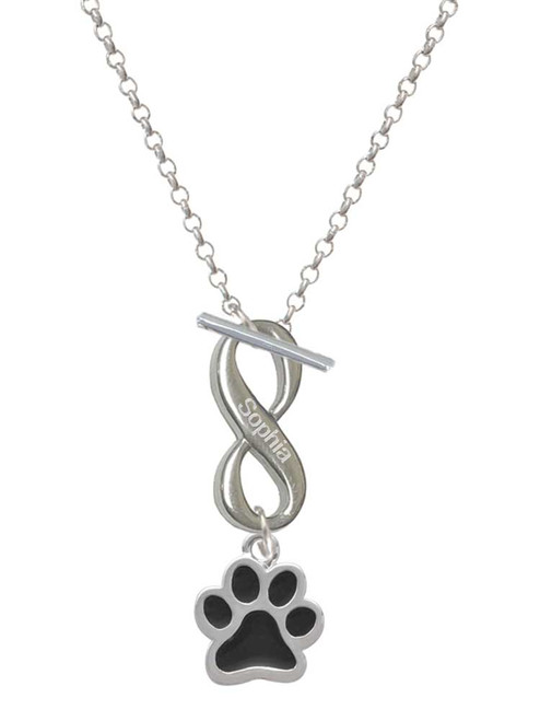 Silver Plated Medium Black Paw - Custom Engraved Infinity Toggle Necklace: Personalized Jewelry Gift - Names, Initials, Dates, Bible Verses