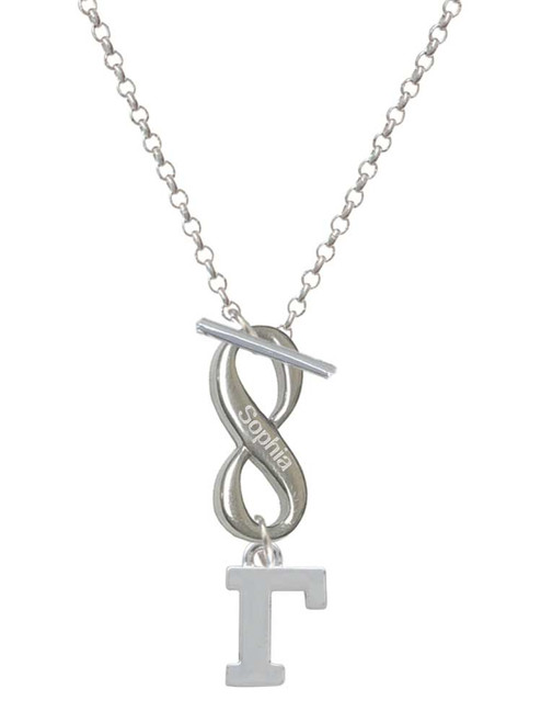 Silver Plated Large Greek Letter - Gamma - Custom Engraved Infinity Toggle Necklace: Personalized Jewelry Gift - Names, Initials, Dates, Bible Verses
