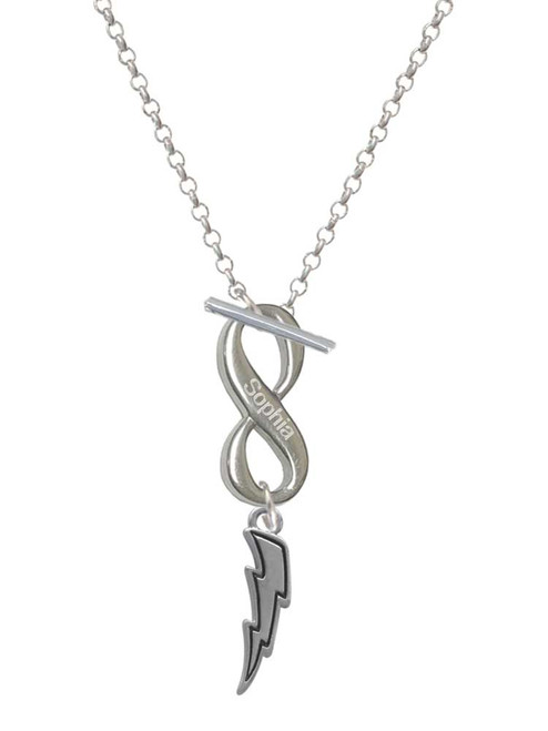 Silver Plated Lightning Bolt - Custom Engraved Infinity Toggle Necklace: Personalized Jewelry Gift - Names, Initials, Dates, Bible Verses