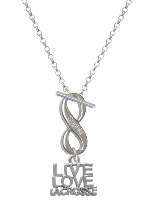 Silver Plated Live Love Lacrosse - Custom Engraved Infinity Toggle Necklace: Personalized Jewelry Gift - Names, Initials, Dates, Bible Verses