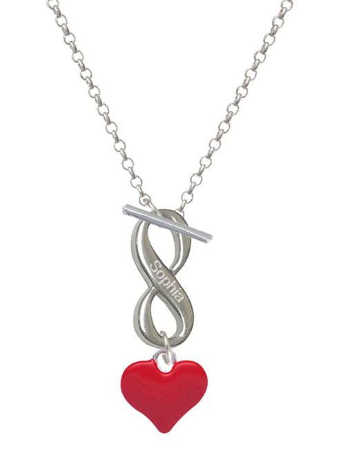Silver Plated 3-D Red Puffy Heart - Custom Engraved Infinity Toggle Necklace: Personalized Jewelry Gift - Names, Initials, Dates, Bible Verses