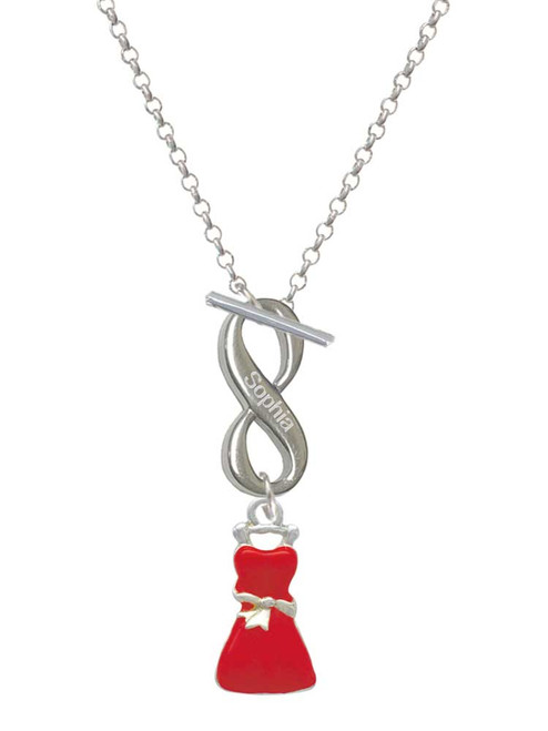 Silver Plated Red Dress - Custom Engraved Infinity Toggle Necklace: Personalized Jewelry Gift - Names, Initials, Dates, Bible Verses