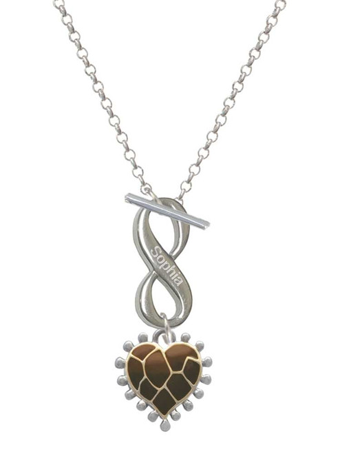 Two-tone Enamel Giraffe Print Heart - Custom Engraved Infinity Toggle Necklace: Personalized Jewelry Gift - Names, Initials, Dates, Bible Verses