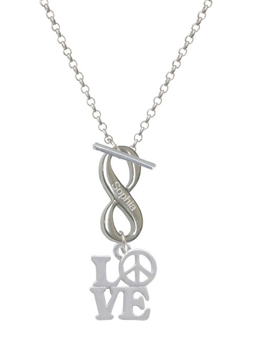 Love with Peace Sign - Custom Engraved Infinity Toggle Necklace: Personalized Jewelry Gift - Names, Initials, Dates, Bible Verses