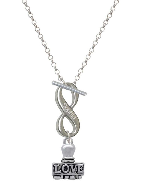 Silver Plated LOVE Stamp - Custom Engraved Infinity Toggle Necklace: Personalized Jewelry Gift - Names, Initials, Dates, Bible Verses
