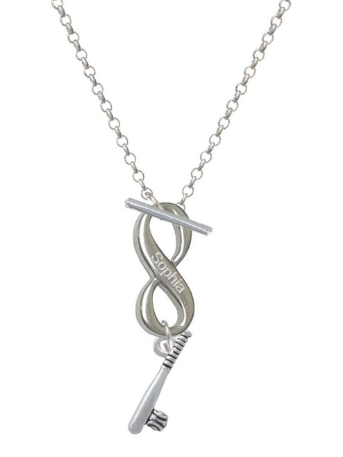 Silver Plated Baseball Bat and Ball - Custom Engraved Infinity Toggle Necklace: Personalized Jewelry Gift - Names, Initials, Dates, Bible Verses
