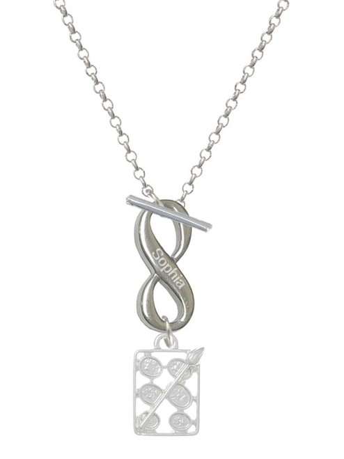 Silver Plated 3-D Eye shadow Makeup Palette - Custom Engraved Infinity Toggle Necklace: Personalized Jewelry Gift - Names, Initials, Dates, Bible Verses