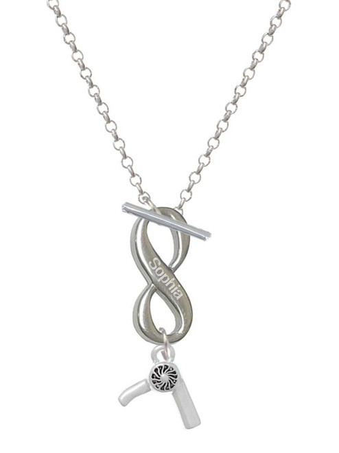 Silver Plated 3-D Hair Dryer - Custom Engraved Infinity Toggle Necklace: Personalized Jewelry Gift - Names, Initials, Dates, Bible Verses