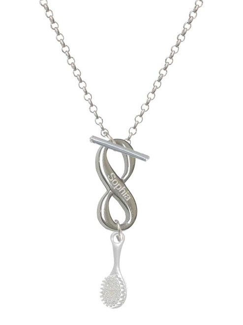 Silver Plated 3-D Hair Brush - Custom Engraved Infinity Toggle Necklace: Personalized Jewelry Gift - Names, Initials, Dates, Bible Verses