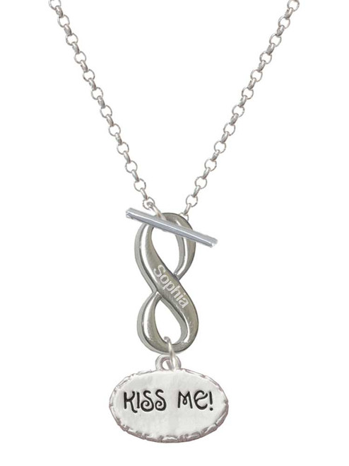 Silver Plated Kiss Me ''I'm Magically Delicious'' - Custom Engraved Infinity Toggle Necklace: Personalized Jewelry Gift - Names, Initials, Dates, Bible Verses