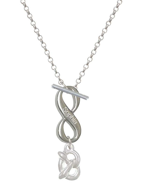 Silver Plated 3-D Pretzel - Custom Engraved Infinity Toggle Necklace: Personalized Jewelry Gift - Names, Initials, Dates, Bible Verses
