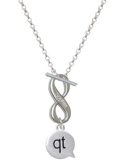 Silver Plated Text Chat - qt - Cutie - Custom Engraved Infinity Toggle Necklace: Personalized Jewelry Gift - Names, Initials, Dates, Bible Verses