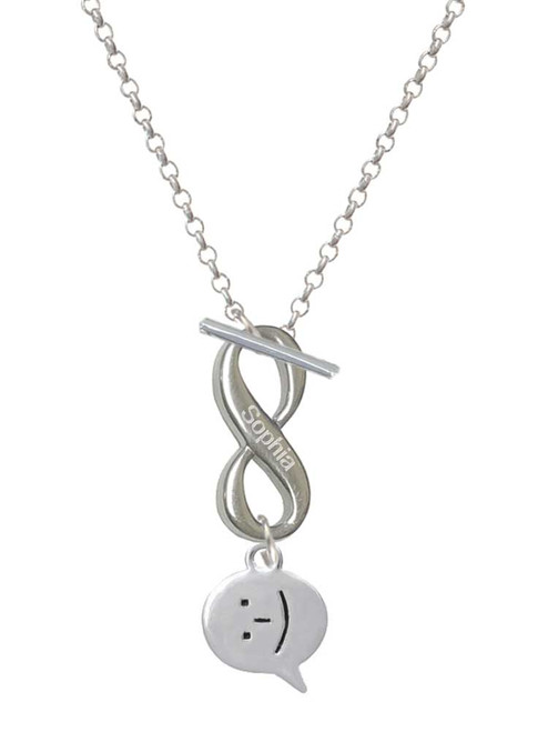 Silver Plated Emoticon :-) - Smiling - Custom Engraved Infinity Toggle Necklace: Personalized Jewelry Gift - Names, Initials, Dates, Bible Verses