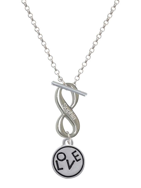 Silver Plated Love in Circle - Custom Engraved Infinity Toggle Necklace: Personalized Jewelry Gift - Names, Initials, Dates, Bible Verses
