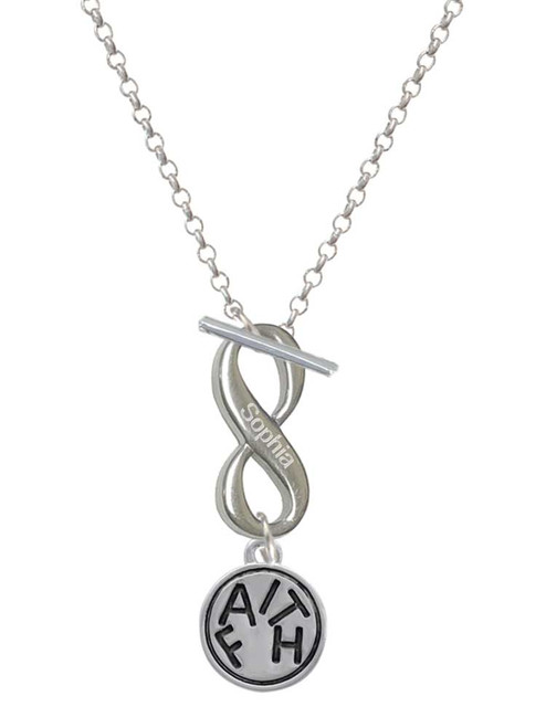 Silver Plated Faith in Circle - Custom Engraved Infinity Toggle Necklace: Personalized Jewelry Gift - Names, Initials, Dates, Bible Verses