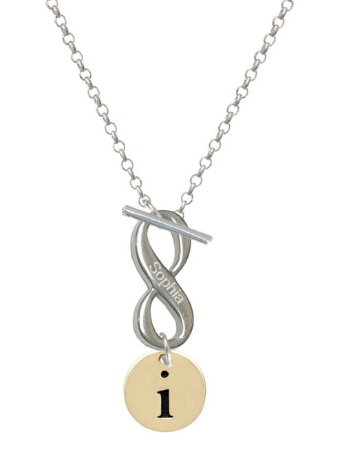 Gold-tone Disc 1/2'' Initial - i - Custom Engraved Infinity Toggle Necklace: Personalized Jewelry Gift - Names, Initials, Dates, Bible Verses