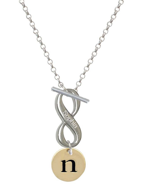 Gold-tone Disc 1/2'' Initial - n - Custom Engraved Infinity Toggle Necklace: Personalized Jewelry Gift - Names, Initials, Dates, Bible Verses