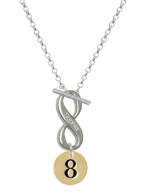 Gold-tone Disc 1/2'' Number - 8 - Custom Engraved Infinity Toggle Necklace: Personalized Jewelry Gift - Names, Initials, Dates, Bible Verses