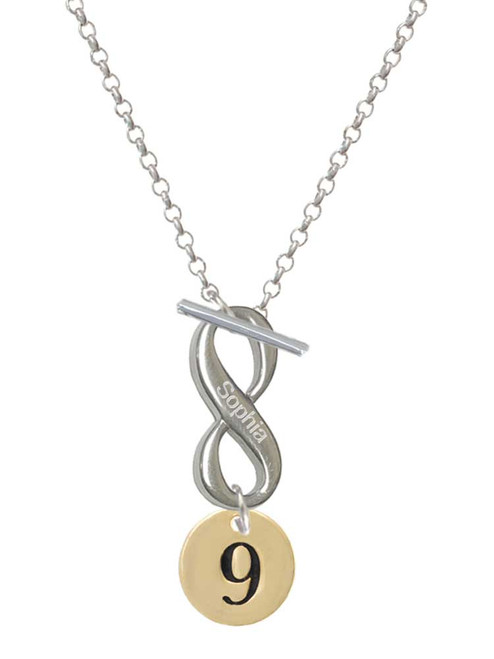 Gold-tone Disc 1/2'' Number - 9 - Custom Engraved Infinity Toggle Necklace: Personalized Jewelry Gift - Names, Initials, Dates, Bible Verses