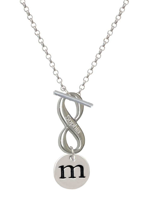 Silver Plated Disc Initial - m - Custom Engraved Infinity Toggle Necklace: Personalized Jewelry Gift - Names, Initials, Dates, Bible Verses