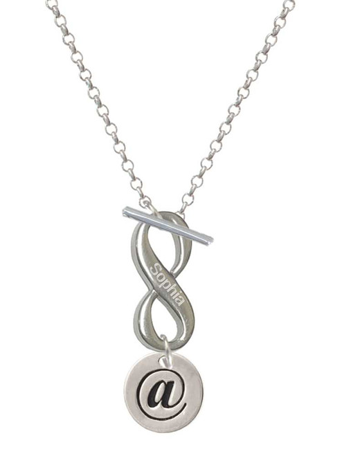 Silver Plated Disc - Symbol - At Sign - @ - Custom Engraved Infinity Toggle Necklace: Personalized Jewelry Gift - Names, Initials, Dates, Bible Verses