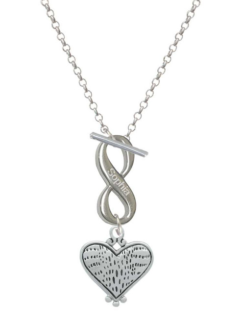 Antiqued Alligator Print Heart - Custom Engraved Infinity Toggle Necklace: Personalized Jewelry Gift - Names, Initials, Dates, Bible Verses