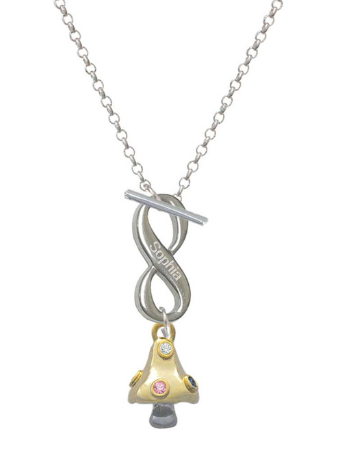 3-D Gold-tone Mushroom with Crystals - Custom Engraved Infinity Toggle Necklace: Personalized Jewelry Gift - Names, Initials, Dates, Bible Verses