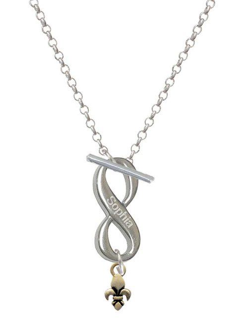 Gold-tone Mini Fleur de Lis - Custom Engraved Infinity Toggle Necklace: Personalized Jewelry Gift - Names, Initials, Dates, Bible Verses