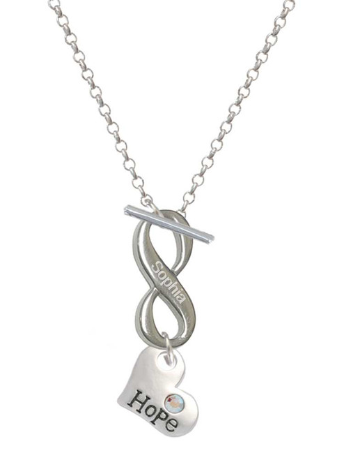 Hope Heart with AB Crystal - Custom Engraved Infinity Toggle Necklace: Personalized Jewelry Gift - Names, Initials, Dates, Bible Verses