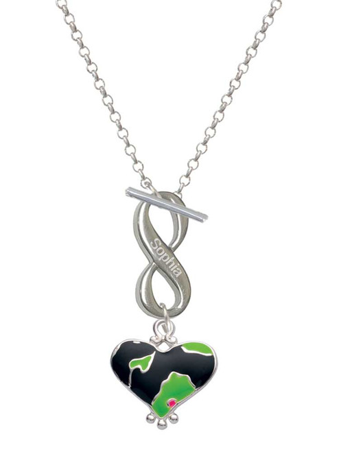 Silver Plated Lime Green Large Cheetah Print Heart - Custom Engraved Infinity Toggle Necklace: Personalized Jewelry Gift - Names, Initials, Dates, Bible Verses