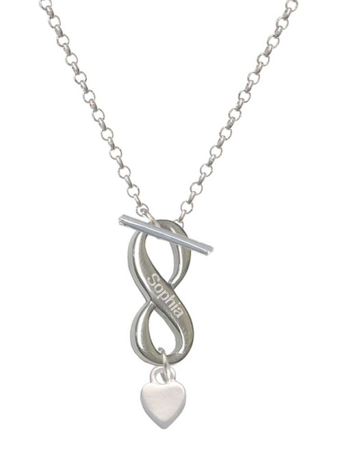 Silver Plated Mini Smooth Heart - Custom Engraved Infinity Toggle Necklace: Personalized Jewelry Gift - Names, Initials, Dates, Bible Verses
