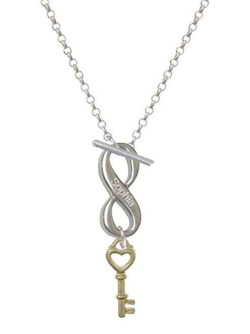 Gold-tone Open Heart Key - Custom Engraved Infinity Toggle Necklace: Personalized Jewelry Gift - Names, Initials, Dates, Bible Verses