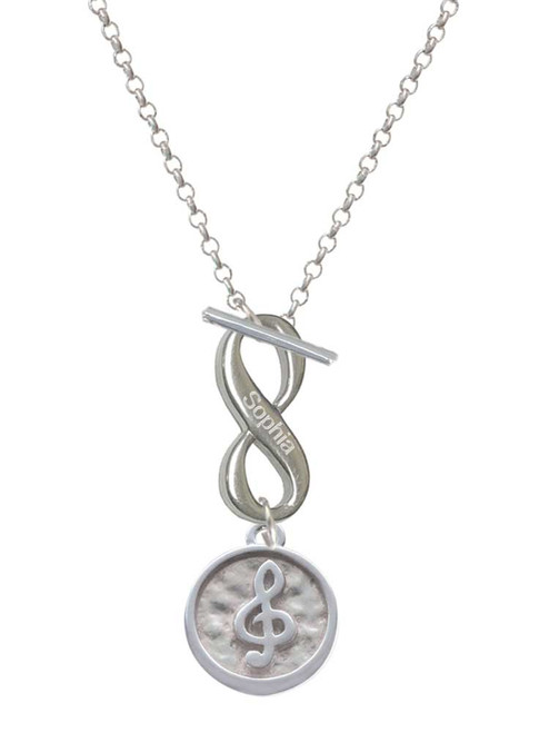 Silver Plated Music Clef - Round Seal - Custom Engraved Infinity Toggle Necklace: Personalized Jewelry Gift - Names, Initials, Dates, Bible Verses
