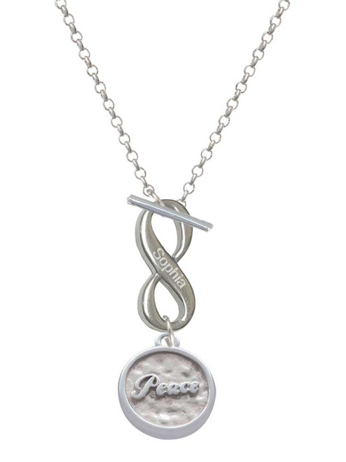 Silver Plated Peace - Round Seal - Custom Engraved Infinity Toggle Necklace: Personalized Jewelry Gift - Names, Initials, Dates, Bible Verses