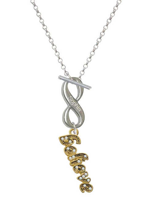 Gold-tone Crystal Script ''Believe'' - Custom Engraved Infinity Toggle Necklace: Personalized Jewelry Gift - Names, Initials, Dates, Bible Verses