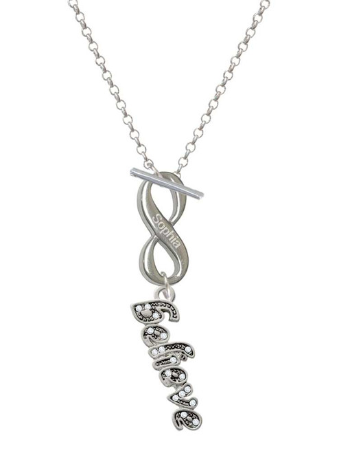 Silver Plated Crystal Script ''Believe'' - Custom Engraved Infinity Toggle Necklace: Personalized Jewelry Gift - Names, Initials, Dates, Bible Verses
