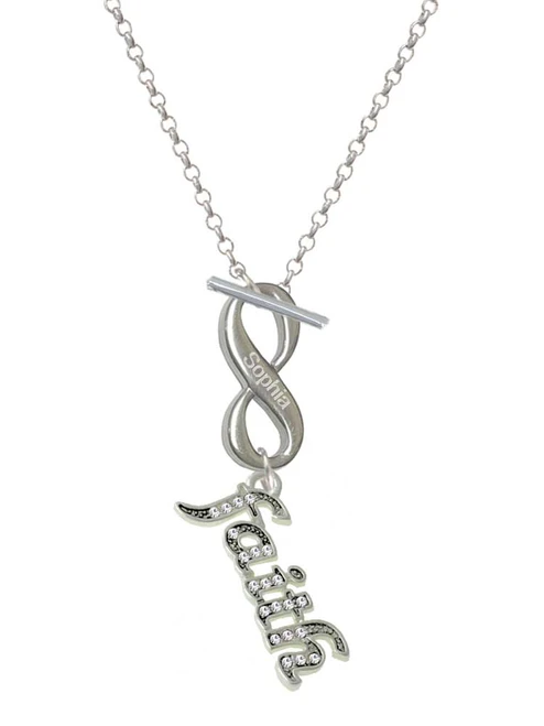 Silver Plated Crystal Script ''Faith'' - Custom Engraved Infinity Toggle Necklace: Personalized Jewelry Gift - Names, Initials, Dates, Bible Verses