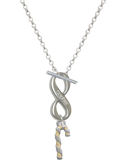 Two-tone 3-D Candy Cane - Custom Engraved Infinity Toggle Necklace: Personalized Jewelry Gift - Names, Initials, Dates, Bible Verses