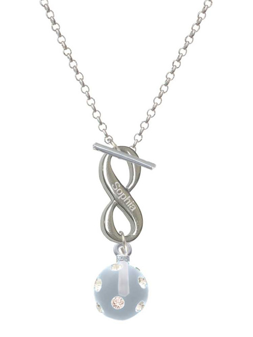 Silver Plated 3-D Frosted Clear Resin Ornament with Crystals - Custom Engraved Infinity Toggle Necklace: Personalized Jewelry Gift - Names, Initials, Dates, Bible Verses