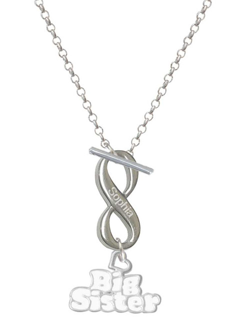 Silver Plated White ''Big Sister'' with Heart - Custom Engraved Infinity Toggle Necklace: Personalized Jewelry Gift - Names, Initials, Dates, Bible Verses