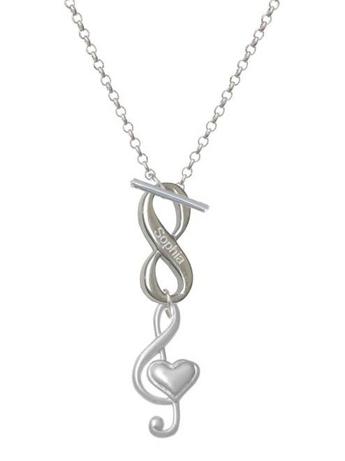 Silver Plated Large Clef with Heart - Custom Engraved Infinity Toggle Necklace: Personalized Jewelry Gift - Names, Initials, Dates, Bible Verses