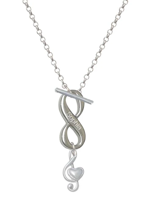 Silver Plated Medium Clef with Heart - Custom Engraved Infinity Toggle Necklace: Personalized Jewelry Gift - Names, Initials, Dates, Bible Verses