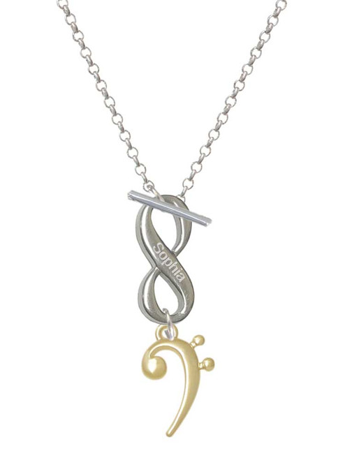 Gold-tone Bass Clef - Custom Engraved Infinity Toggle Necklace: Personalized Jewelry Gift - Names, Initials, Dates, Bible Verses