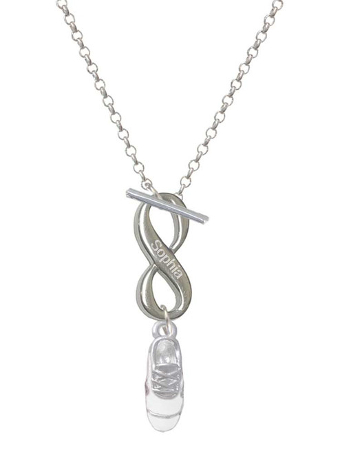 Silver Plated 3-D White Running Shoe - Custom Engraved Infinity Toggle Necklace: Personalized Jewelry Gift - Names, Initials, Dates, Bible Verses